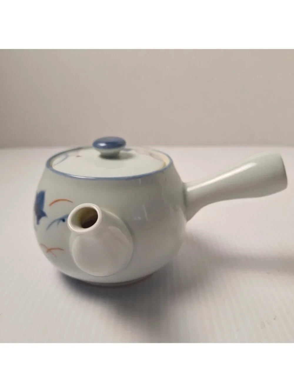 VINTAGE JAPANESE KYUSU MID CENTURY MODERN PORCELAIN TEAPOT SIDE HANDLE FLORAL